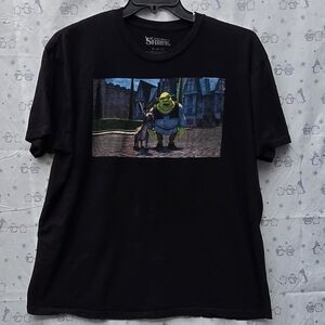 DreamWorks Shrek and Donkey graphic Black T-shirt Short Sleeve size XL.